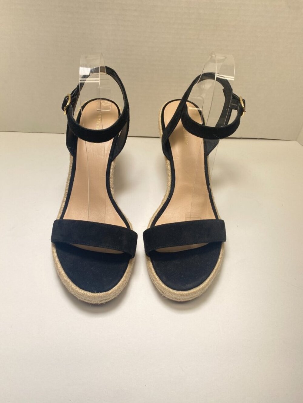 Stuart Weitzman Women's Black Crystal Buckle Espadrille Wedge Sandal Sz 11 - Picture 2 of 5